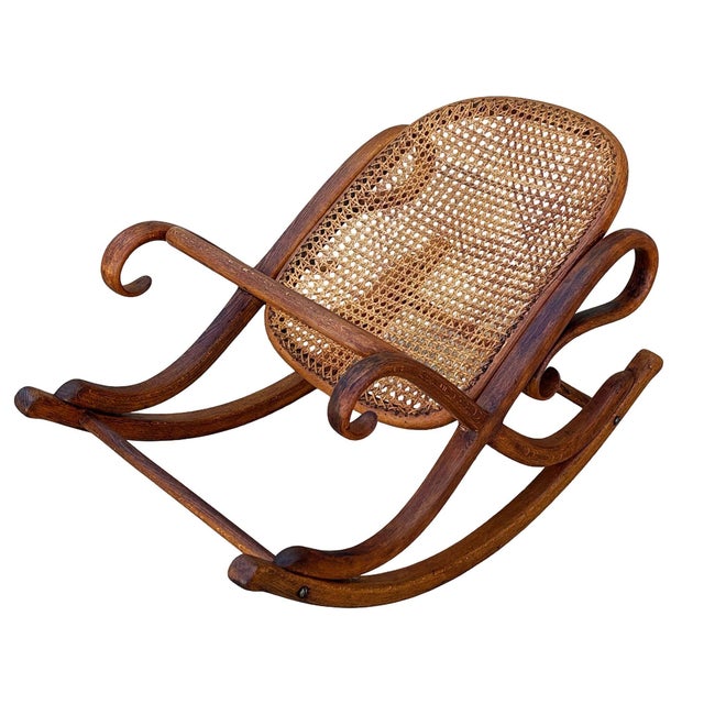 Wood 1900-1909 Vienna Secession Bent Oak & Cane Rocking Foot W/ Bolt Stool by Thonet No.7001 For Sale - Image 7 of 8
