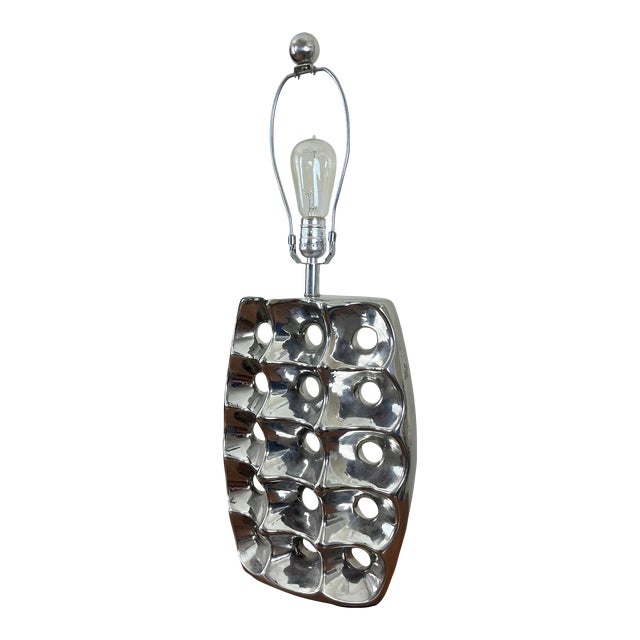 Modern Silver Chrome Ceramic Table Lamp For Sale