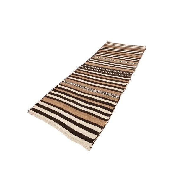 Traditional Mid 20th Century Striped Modern Brown Kilim Runner For Sale - Image 3 of 7