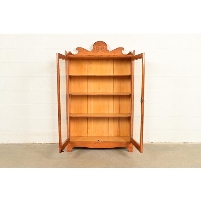Herter Brothers Antique Victorian Carved Oak Two-Door Bookcase Cabinet | Circa 1920s For Sale - Image 4 of 13