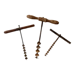 Antique Primitive T-Handle Drill Augers Set of 3