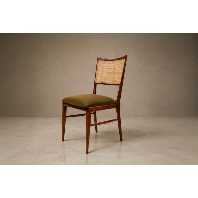 Olive Set of Eight Brazilian Modern Dining Chairs in Caviúna, Cane & Warm Olive Mohair, 1960s For Sale - Image 8 of 18