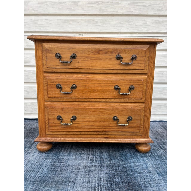 Traditional Vintage Ethan Allen 3-Drawer Solid Oak Accent Chest or Nightstand For Sale - Image 3 of 9
