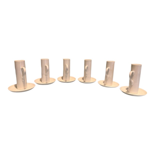 1960s Mid Century Modern LaGardo Tackett White Porcelain Espresso Demitasse Cups & Saucers- Set of Six Sets, 12 PCS For Sale
