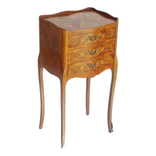 French Louis XV Style Marquetry Nightstand with Drawers, 1940s For Sale