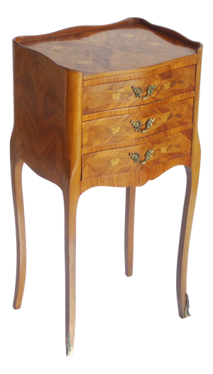 French Louis XV Style Marquetry Nightstand with Drawers, 1940s