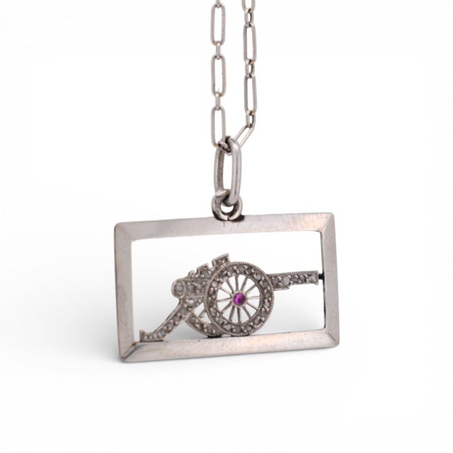 Early 20th Century Antique Art Deco Platinum Military Pendant — Diamond and Ruby For Sale - Image 5 of 6