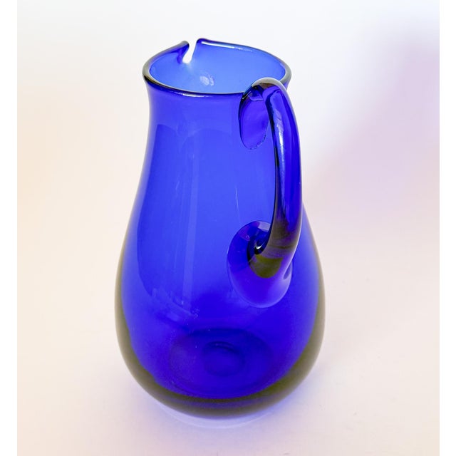 Blue Vibrant Cobalt Blue Artisan Hand Blown Glass Drink Pitcher For Sale - Image 8 of 9