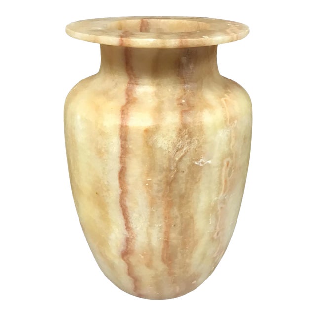 Vintage Egyptian Alabaster Carved Vase For Sale