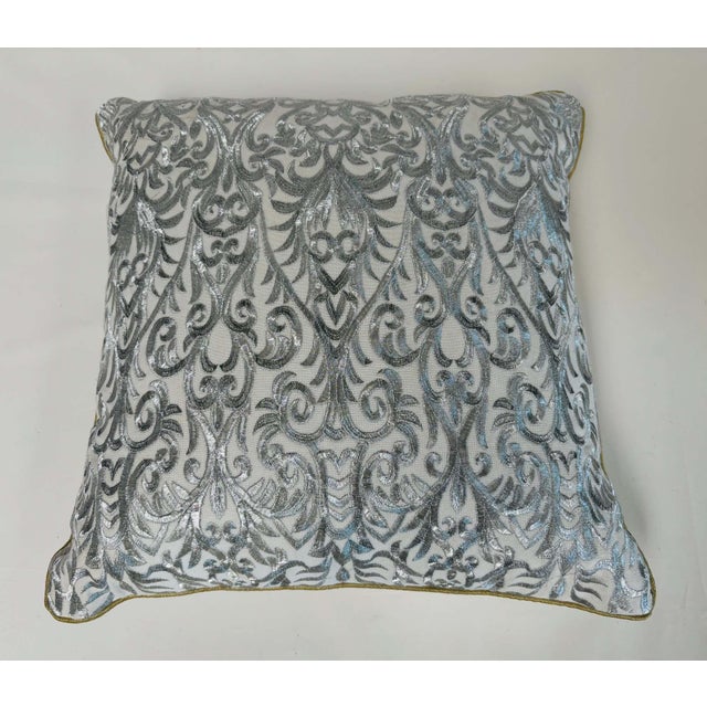 Turkish Ottoman Revival Decorative Pillow with Silver Embroidery, 1990 For Sale - Image 14 of 14