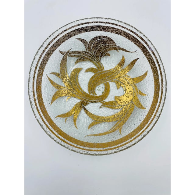 Mid 20th Century Vintage Dorothy Thorpe "Gold Scroll" Motif Oblong Textured Glass Tray & Corresponding Bowl- 2 Pieces For Sale - Image 5 of 11