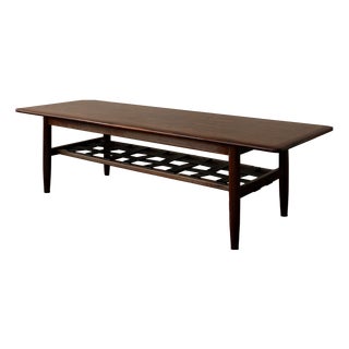 Mid-Century Dutch Rosewood Coffee Table with Leather Magazine Shelf attributed to Topform, 1960s For Sale