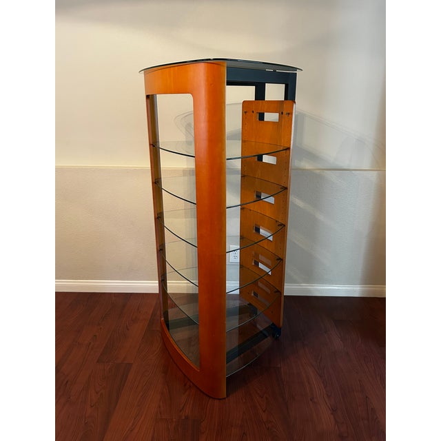 Mid-Century Modern 2000s Bdi Modern Cherry Wood & Tempered Glass Media Console and Audio Tower Set - 2 Pieces For Sale - Image 3 of 10