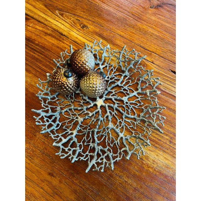 Vintage 15” Faux Coral Metal Shallow Bowl For Sale - Image 13 of 18