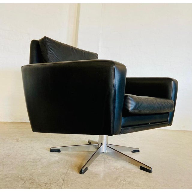Animal Skin Vintage Danish Black Leather Swivel Chair by Georg Thams For Sale - Image 7 of 18