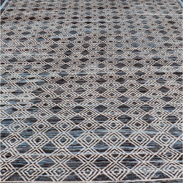 Early 21st Century Blue, Charcoal, Gray and Brown Afghan Modern Geometric Design Rug 10'9 X 13'9 For Sale - Image 5 of 14