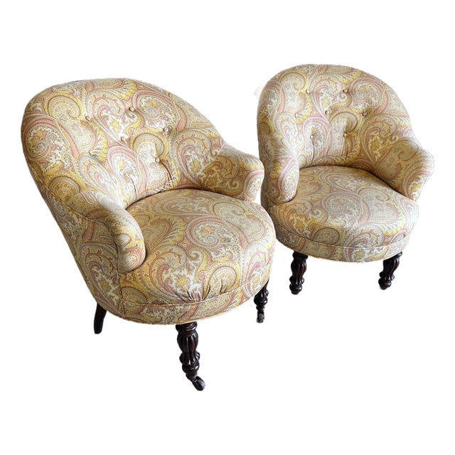 Antique French Tufted Crapaud Club Chairs - A Pair For Sale