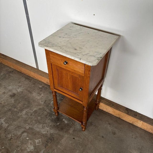 Antique Oak Bedside Table with Marble Top, 1900s For Sale - Image 6 of 13