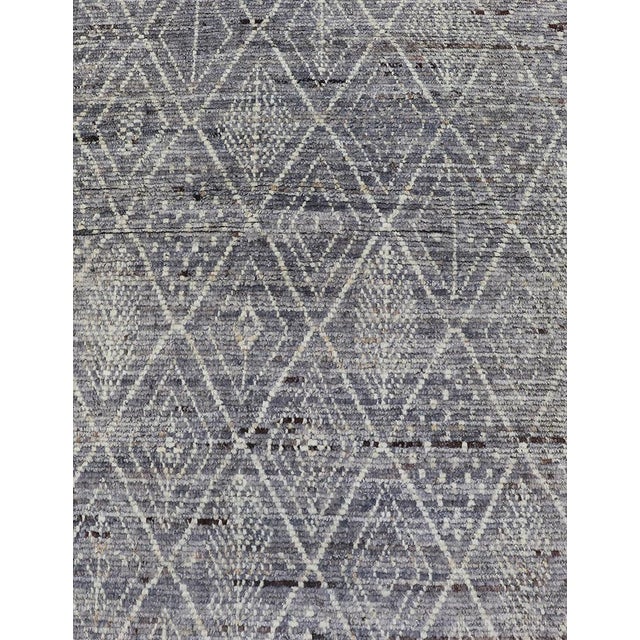 Tribal Modern Casual Gallery Runner With Moroccan Diamond Pattern in Purple & Ivory 4'2 X 15'10 For Sale - Image 3 of 12
