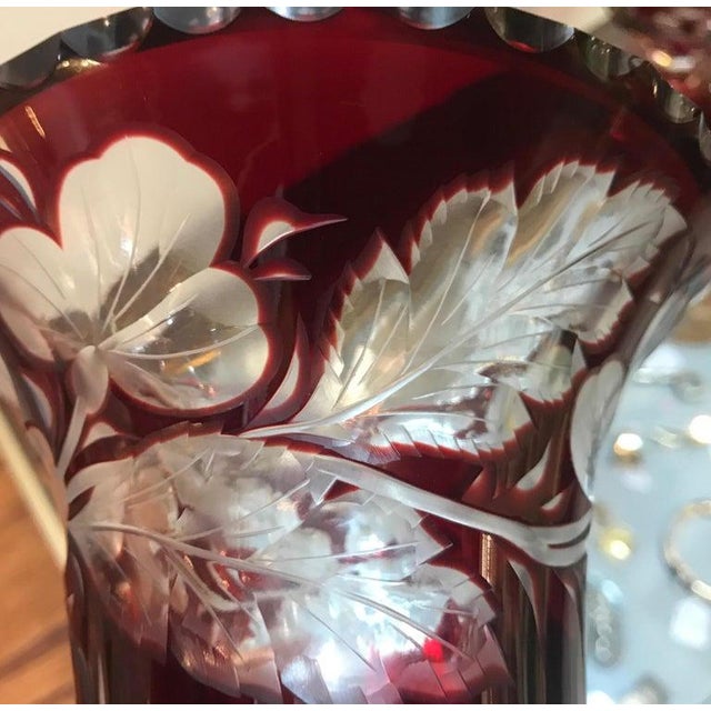 Pair of Antique Ruby Intaglio Cut to Clear Glass Campana Mantle Urns ...