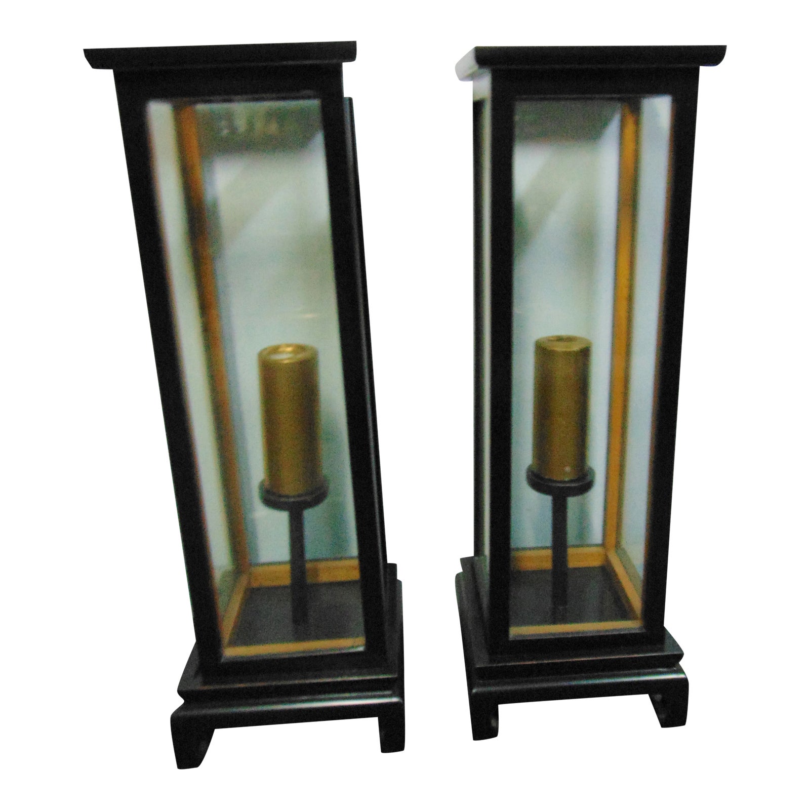 Chinoiserie Black Lacquered Candle Lantern Stands a Pair Chairish