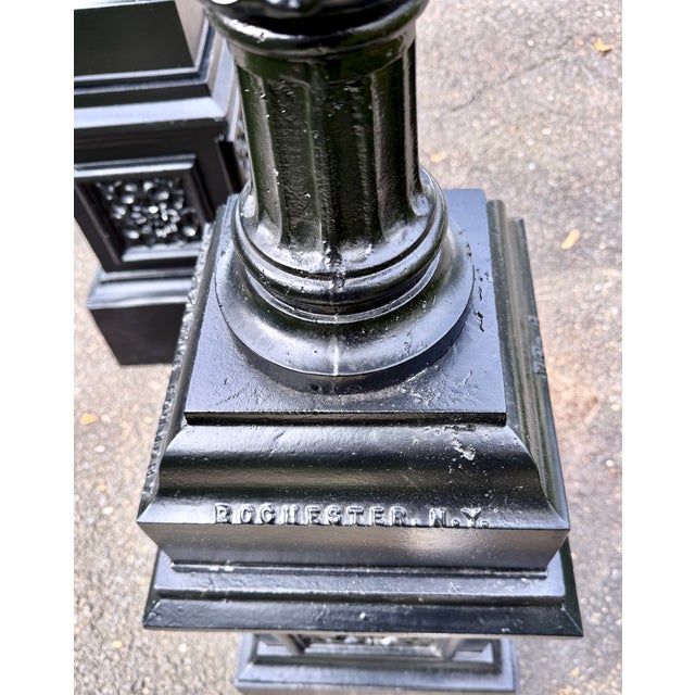Large Antique Black Cast Iron Garden Urns on Pedestals, Pair, Circa 1900 For Sale - Image 12 of 18