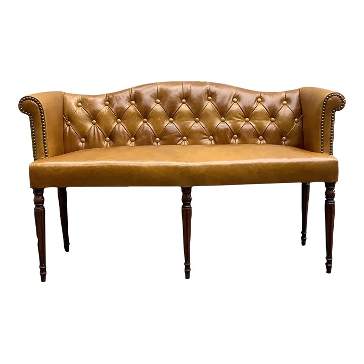 Antique British Colonial Settee Newly Upholstered in Cognac Leather ...