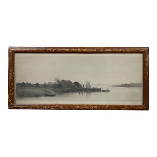 Antique Alfred J Haller Signed Fishing Village Sailboats Harbor Etching 23" For Sale