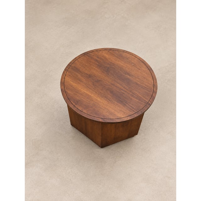 1970s Round Walnut Cabinet End Table With Storage For Sale - Image 9 of 10