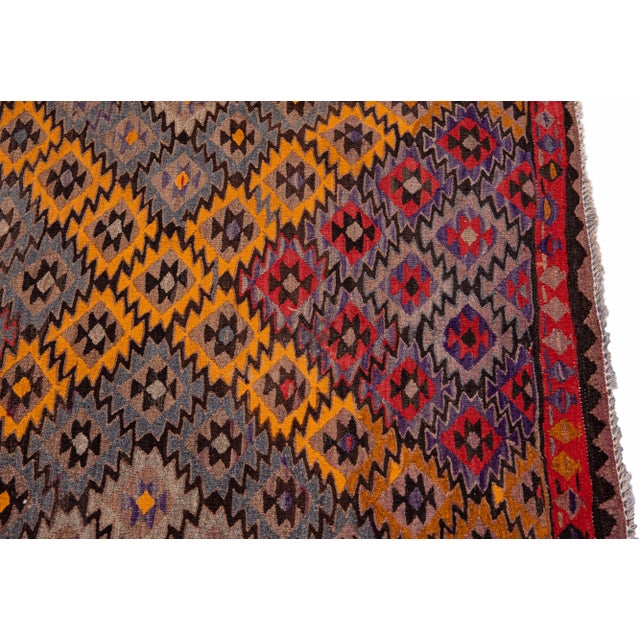 Vintage Kilim Handmade Flatweave Red Geometric Wool Runner 3' 7'' X 9' 2'' For Sale In New York - Image 6 of 11