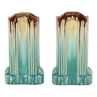 Belgian Art Deco Turquoise Earthenware Vases by Thulin, 1920s, Set of 2 For Sale