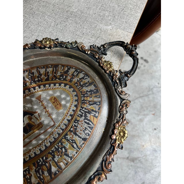 Mid-Century Modern 1970s Egyptian Petite Silver Serving Dish With Handles For Sale - Image 3 of 9