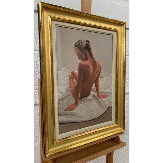 Oil Painting of Seated Female Nude Figure by British Contemporary Artist Art measures 13 x 20 inches Frame measures 18 x...