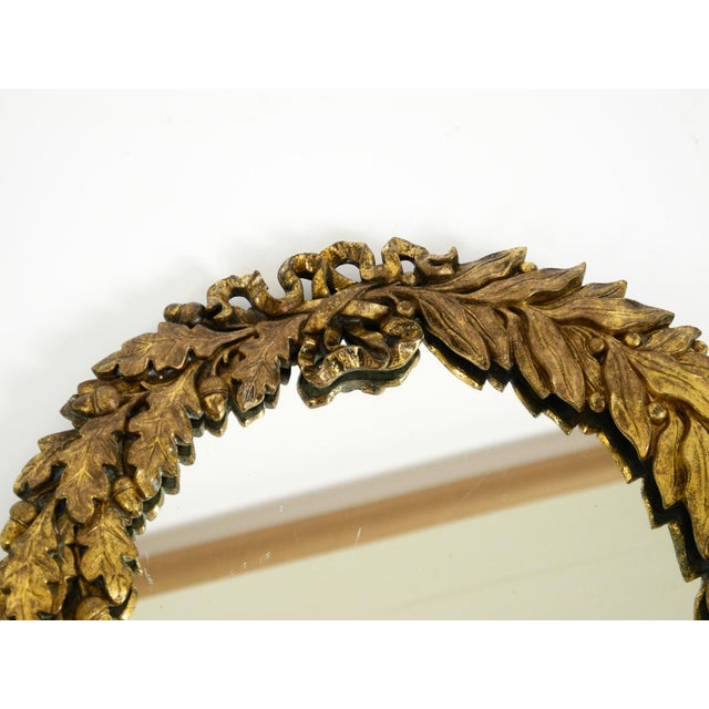 Black Small Mid-Century Modern French Wall Mirror with Ornate Brass Frame, 1950s For Sale - Image 8 of 17