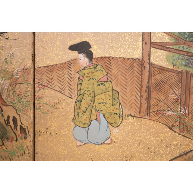 19th Century C. 1800s Edo to Meiji Era "The Tale of Genji", Japanese Yamato-E Style Byobu Screen For Sale - Image 5 of 18
