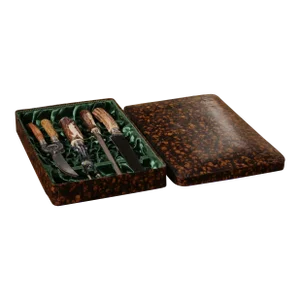 Mid Century German Carved Antler 4-Piece Carving Set