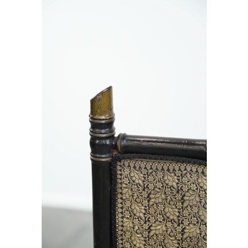 Wood French Faux Bamboo Fire Screen with Fabric and Colors For Sale - Image 7 of 13