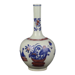 Chinese Vintage Ceramic Vase,Blue and White Underglaze Red Porcelain Gall-Shaped Vase Hand Painted Orchid Pattern