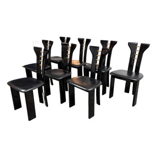 Pierre Cardin for Roche Bobois Vintage Black Lacquer Dining Chairs, Set of Eight For Sale