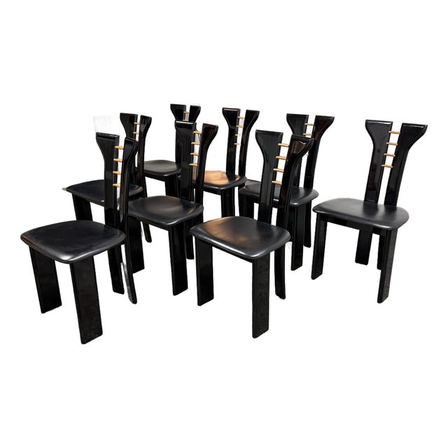 Pierre Cardin for Roche Bobois Vintage Black Lacquer Dining Chairs, Set of Eight For Sale