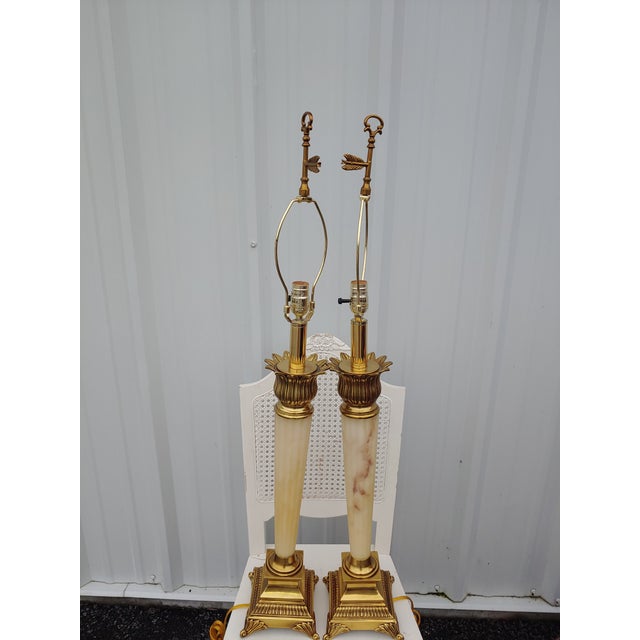 Metal Mid-Century Brass and Ivory Lamps - a Pair For Sale - Image 7 of 7