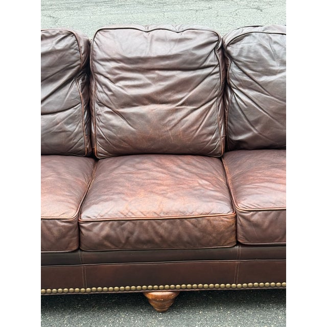Traditional Hickory Galleries by Wesley Hall Rolled Arm Leather Sofa For Sale - Image 3 of 10