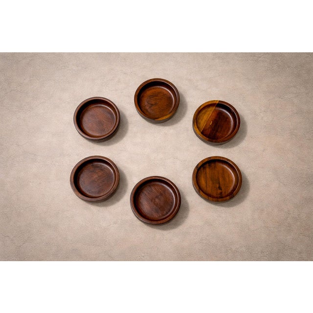 1970s Lazy Susan & Bowls in Rosewood, Tropic Art - 8pcs For Sale - Image 4 of 13