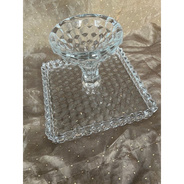 Vintage Fostoria 1915-82 American Clear Cube Square 10 1/8" Cake Stand - retired, with rum well Brand: Fostoria Glass...