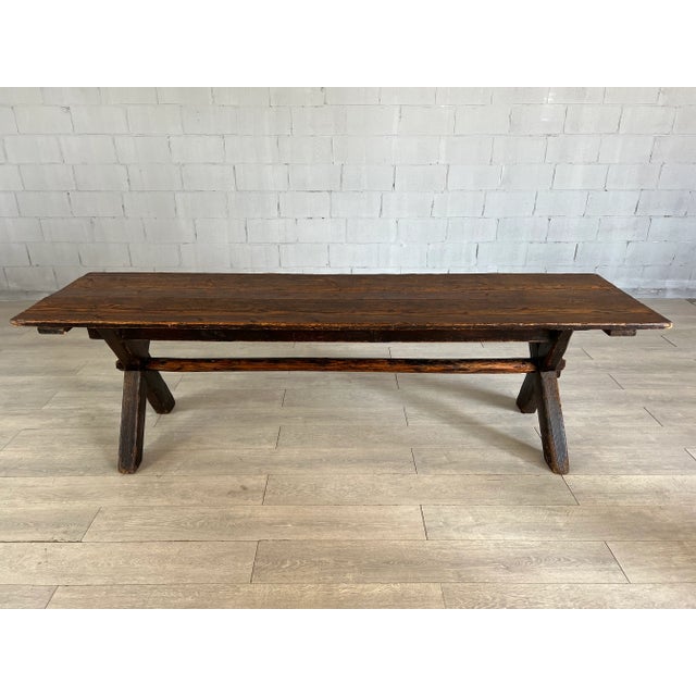 Rare 18c Scandinavian Pine Trestle Dining Table With X-Legs Base For Sale - Image 13 of 13