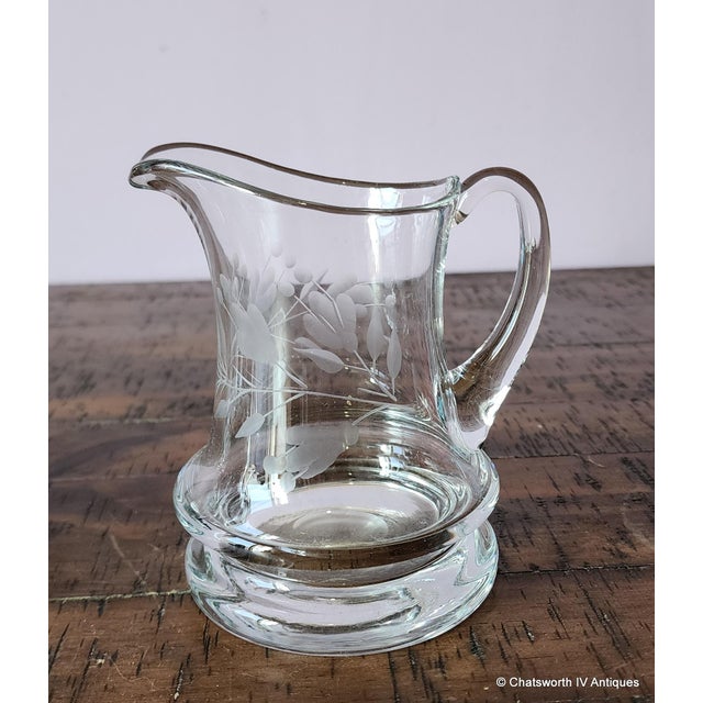 Vintage Krosno Poland Etched Crystal Larger Sized Lidded Sugar Bowl & Creamer, C1970s For Sale - Image 4 of 7