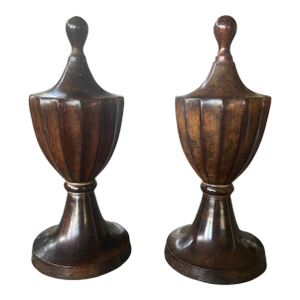 Late 20th Century Pair of Vintage Turned Wood Urn Finials or Decorative Objects