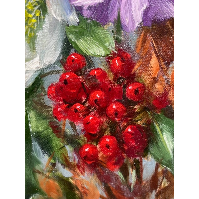 Paint British Oil Painting Flowers & Red Berries by Elizabeth Bridge Ri Roi 1912-1996 For Sale - Image 7 of 13