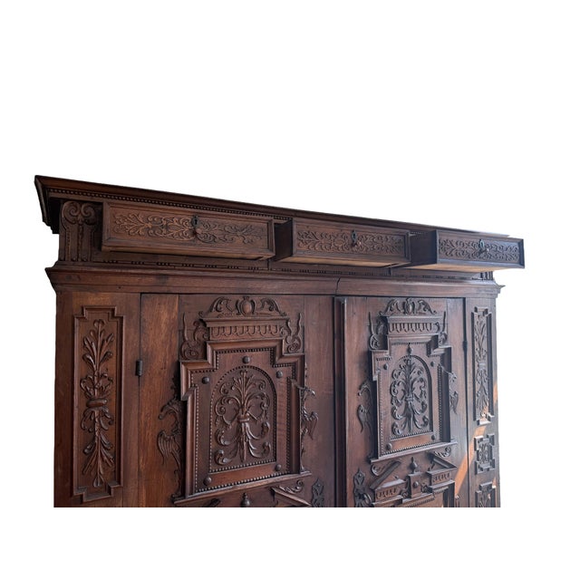 Baroque 17th Century Baroque Carved Oak Cabinet with Foliate Relief & Wrought Iron For Sale - Image 3 of 16