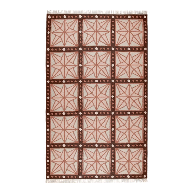 Part & Parcel Goods Wool Star Rug, 2’6” x 12', Bisque, Topaz, Chocolate and Eggshell For Sale